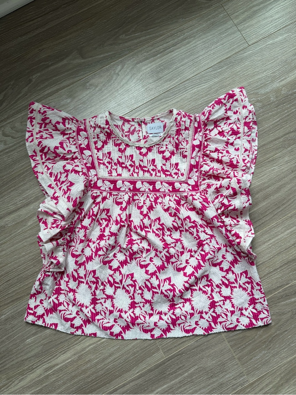 SAYLOR Desta Pink Floral Top 100% Cotton Sz M
